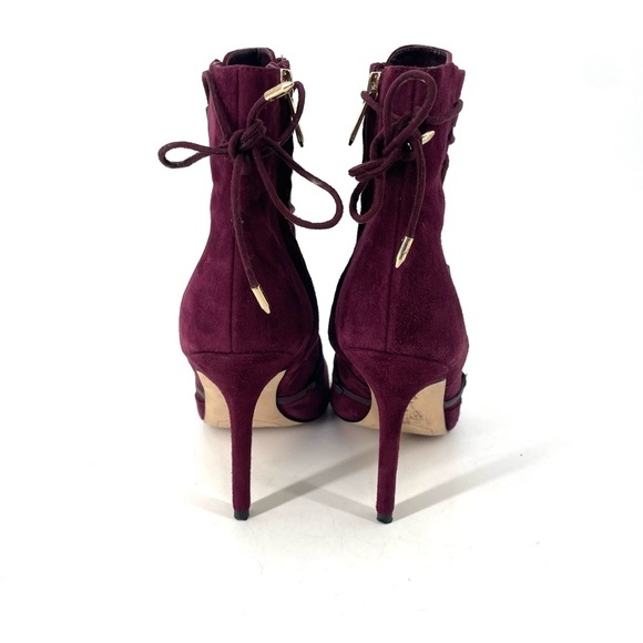 Sam Edelman Asher Suede Merlot Open Toe Lace Up Side Zip Stiletto Ankle Bootie - Picture 6 of 8